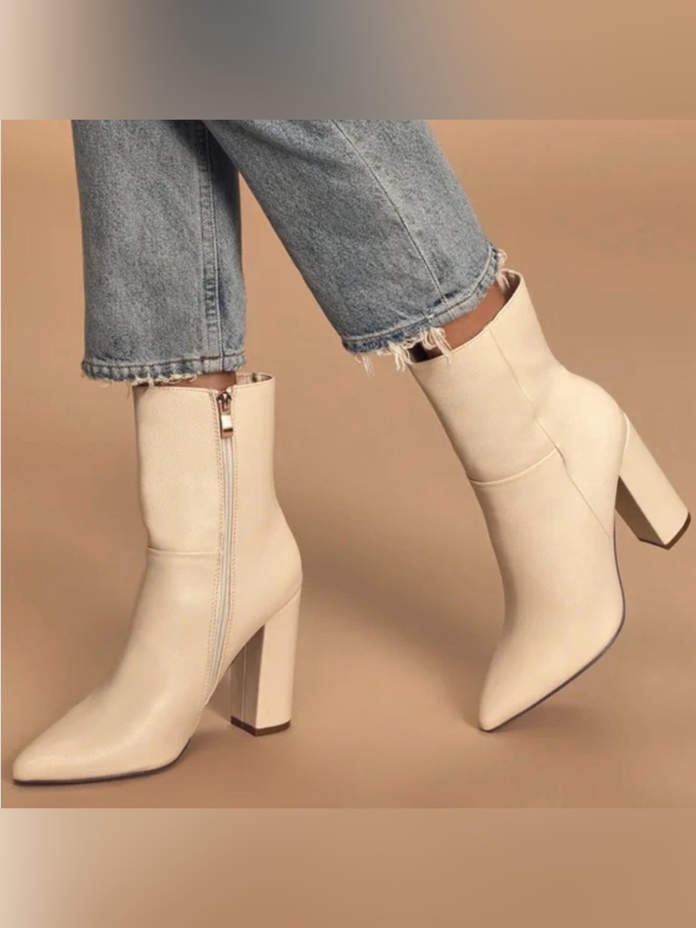 Lulu’s Dawson Bone Pebbled Pointed Toe Ankle Mid Calf Boots Size 6.5